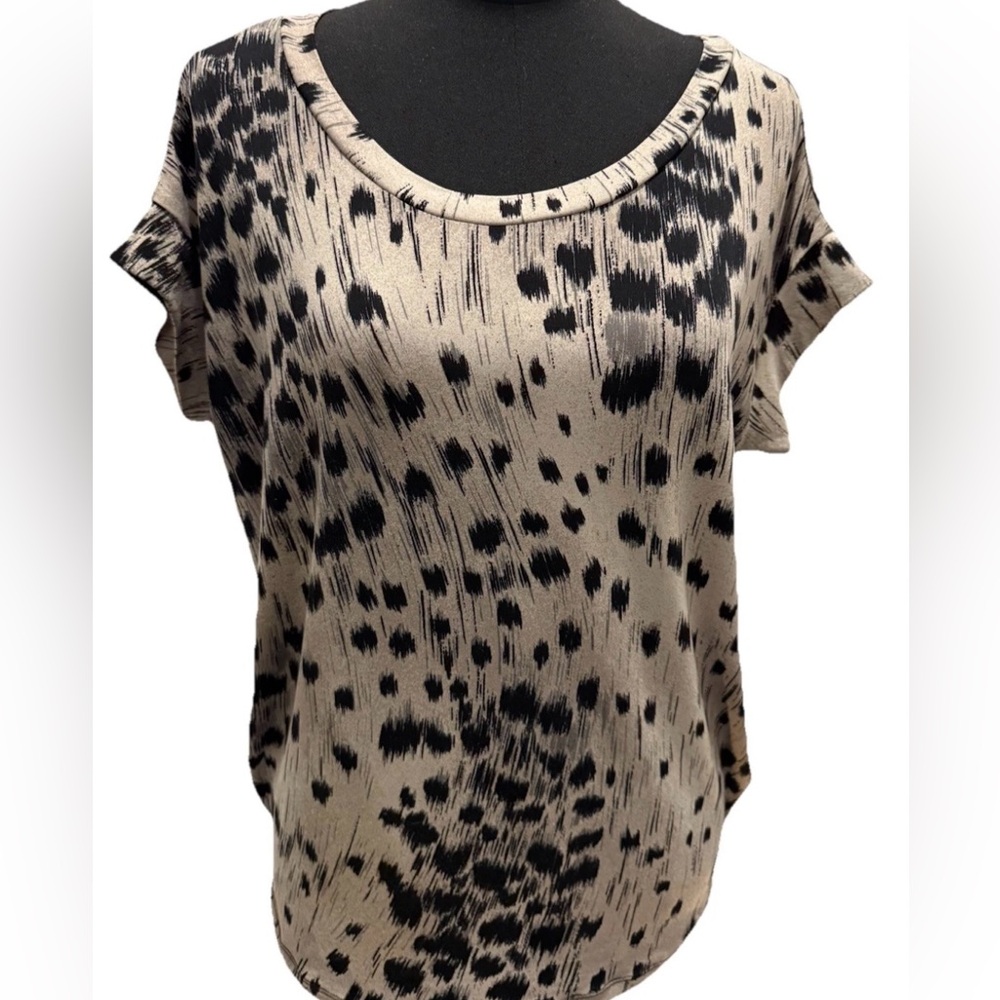The Limited Women's Short Sleeve Tan & Black Splash Print Top, Size Small